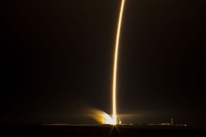 The Soyuz TMA-15M rocket launches from the Baikonur Cosmodrome