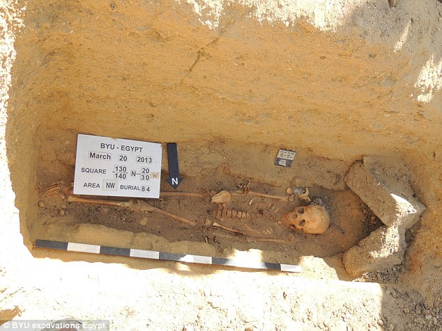 This skeleton was found entombed inside an unusual triangle shaped vault at the bottom of a burial shaft - Image credit: BYU Escavations Egypt