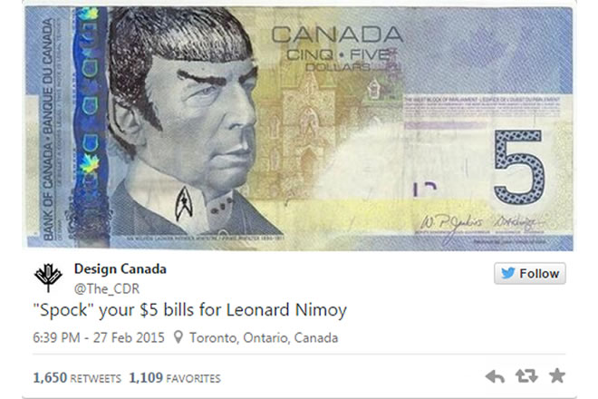 Spocking - Canada’s Central Bank Requests End To Defacing